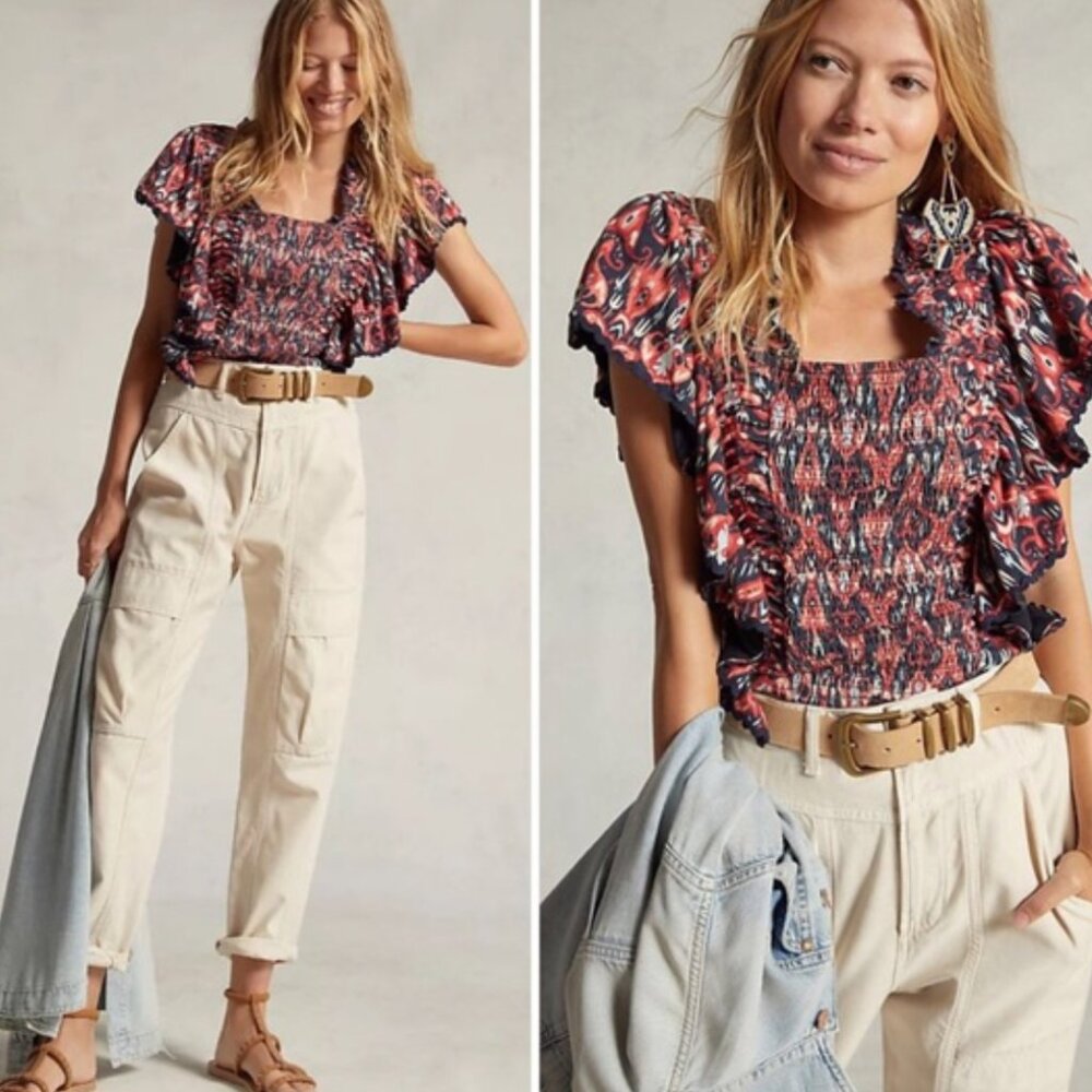 NWT Anthropologie Let Me Be Smocked Crop Top Size S